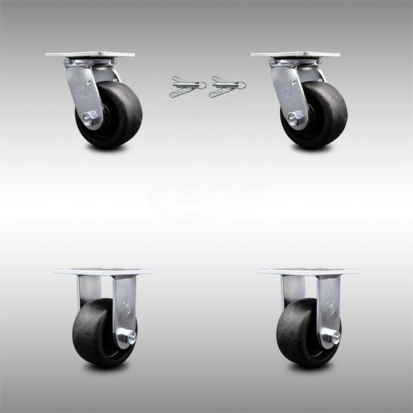 4 Inch SS Glass Filled Nylon Caster Set with Ball Bearings 2 Swivel Lock 2 Rigid